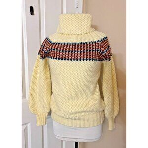 Vintage Cream Chunky Knit Turtleneck Sweater Women's Medium Sears & Roebuck